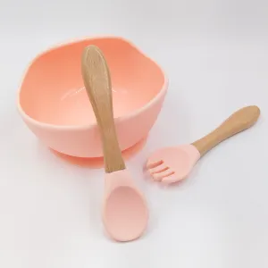 Slicone Pink- Kradyl Kroft Bamboo Silicone Bowl & Spoon Set for Babies and Toddlers