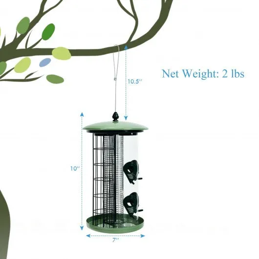 3 in 1 Metal Hanging Wild Bird Feeder Outdoor with 4 Feeding Ports and Perches