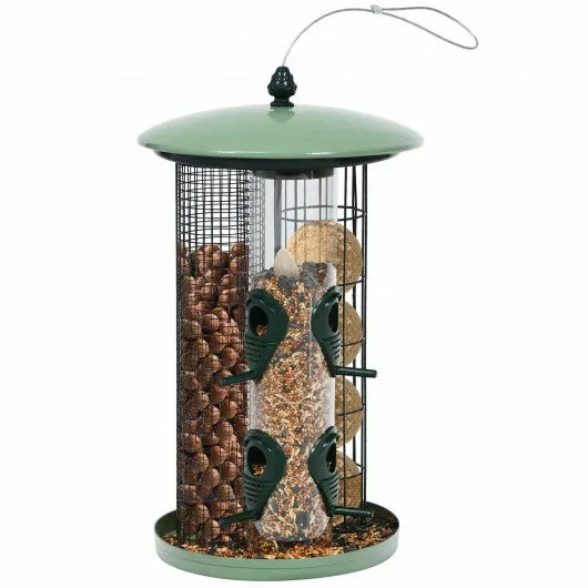 3 in 1 Metal Hanging Wild Bird Feeder Outdoor with 4 Feeding Ports and Perches