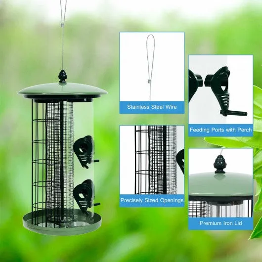 3 in 1 Metal Hanging Wild Bird Feeder Outdoor with 4 Feeding Ports and Perches