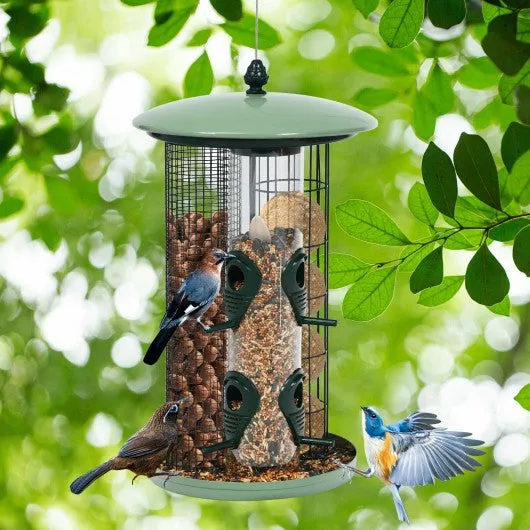 3 in 1 Metal Hanging Wild Bird Feeder Outdoor with 4 Feeding Ports and Perches