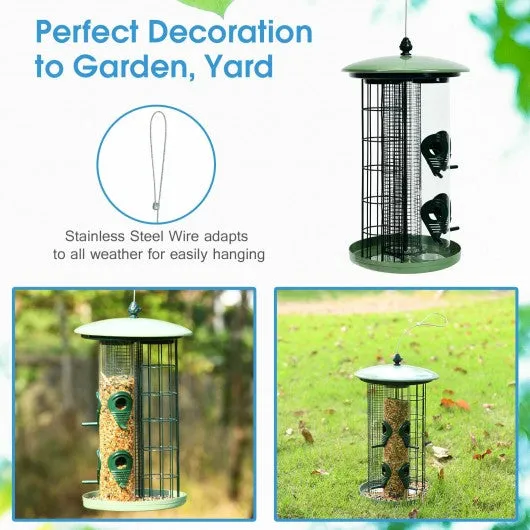 3 in 1 Metal Hanging Wild Bird Feeder Outdoor with 4 Feeding Ports and Perches