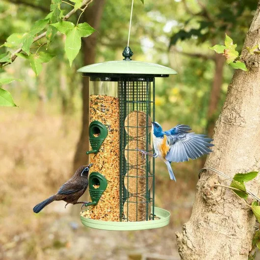 3 in 1 Metal Hanging Wild Bird Feeder Outdoor with 4 Feeding Ports and Perches