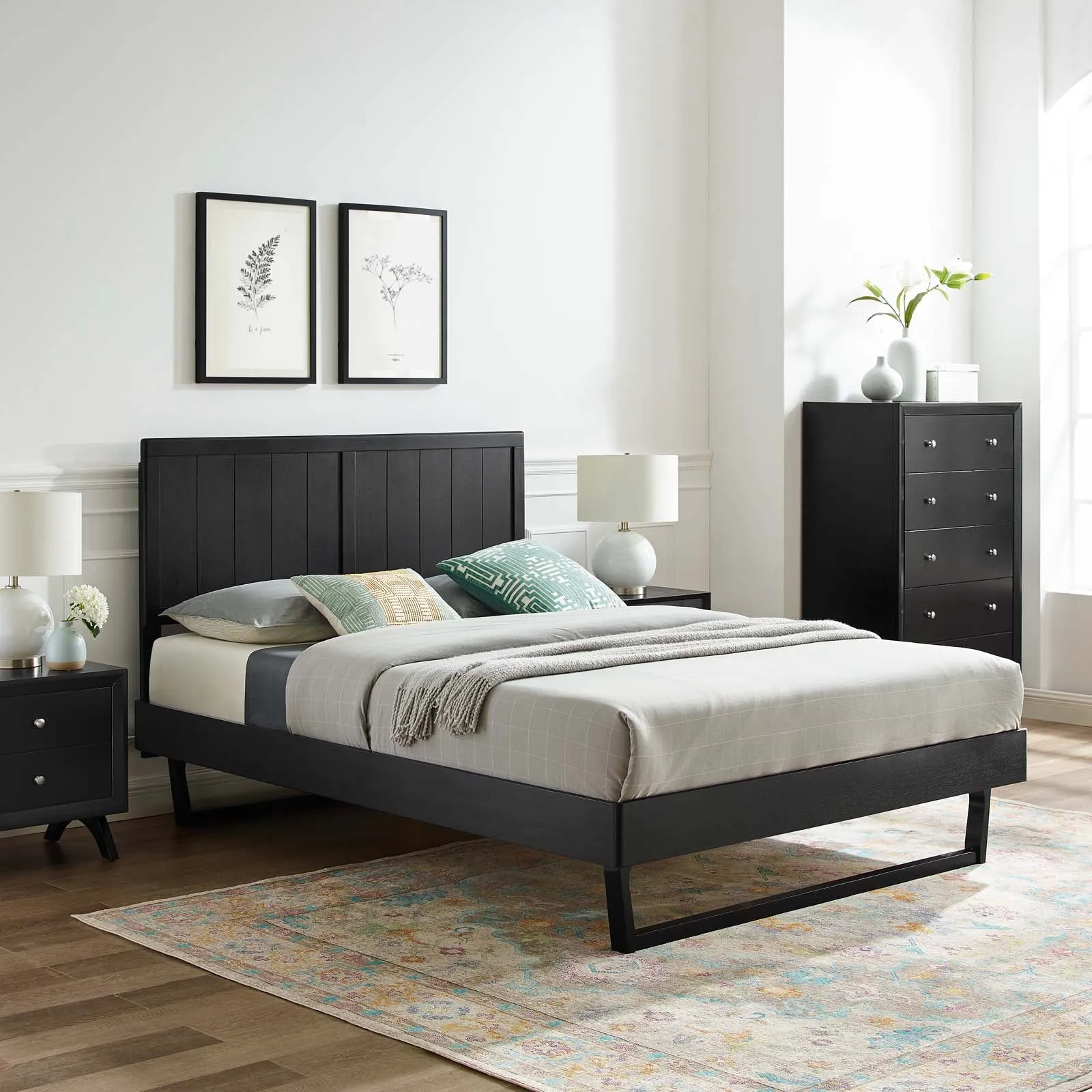 Alana Wood Platform Bed With Angular Frame