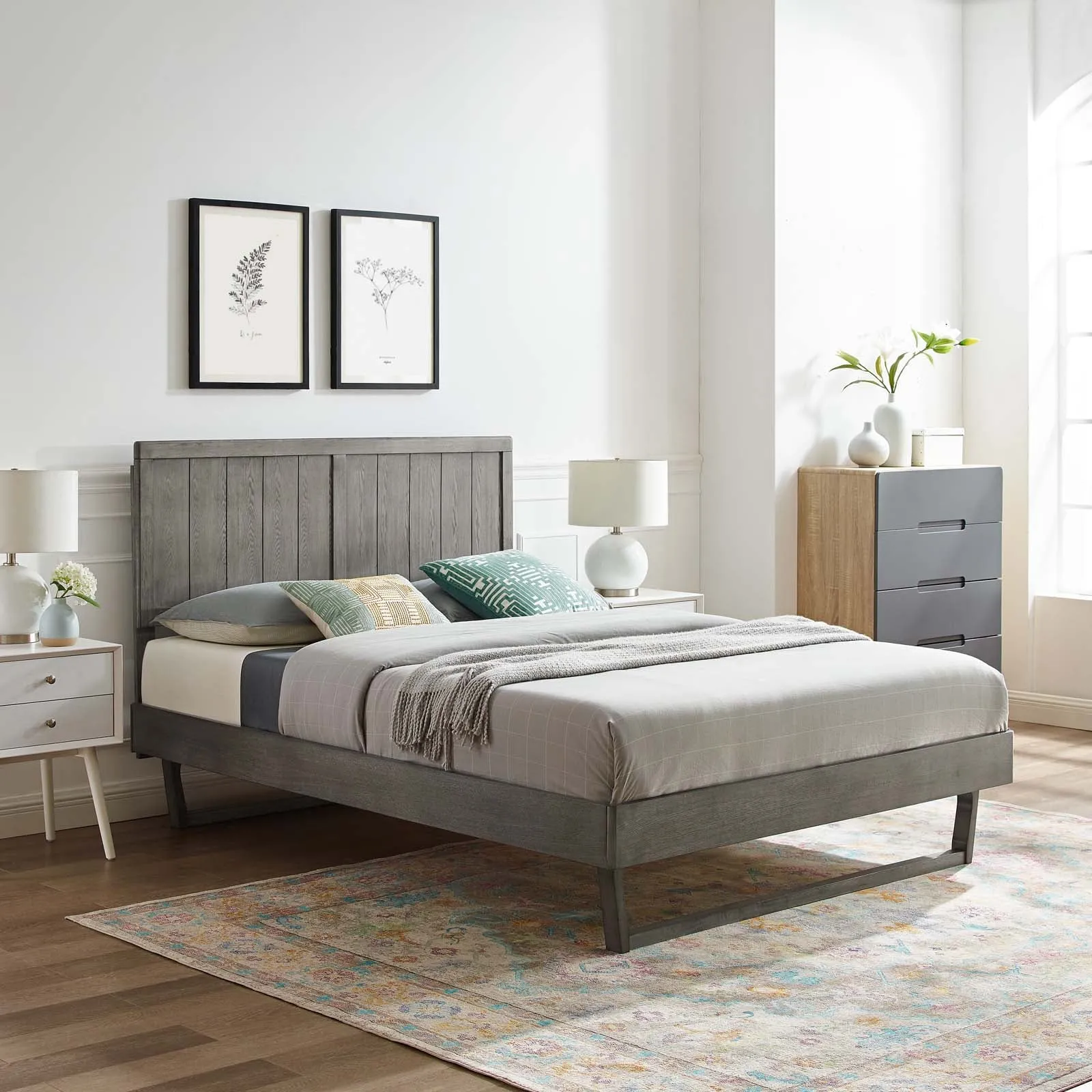 Alana Wood Platform Bed With Angular Frame