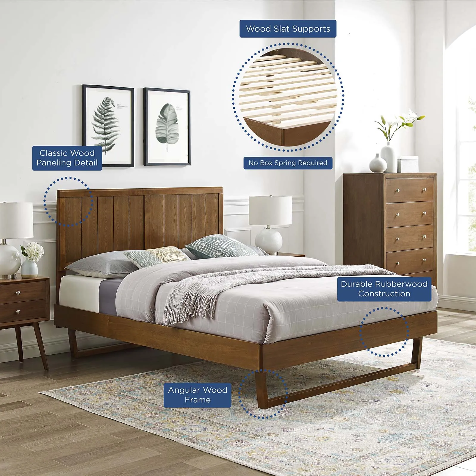 Alana Wood Platform Bed With Angular Frame