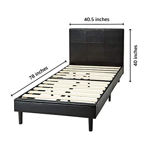 Amazon Basics Faux Leather Upholstered Platform Bed Frame with Wooden Slats, Twin