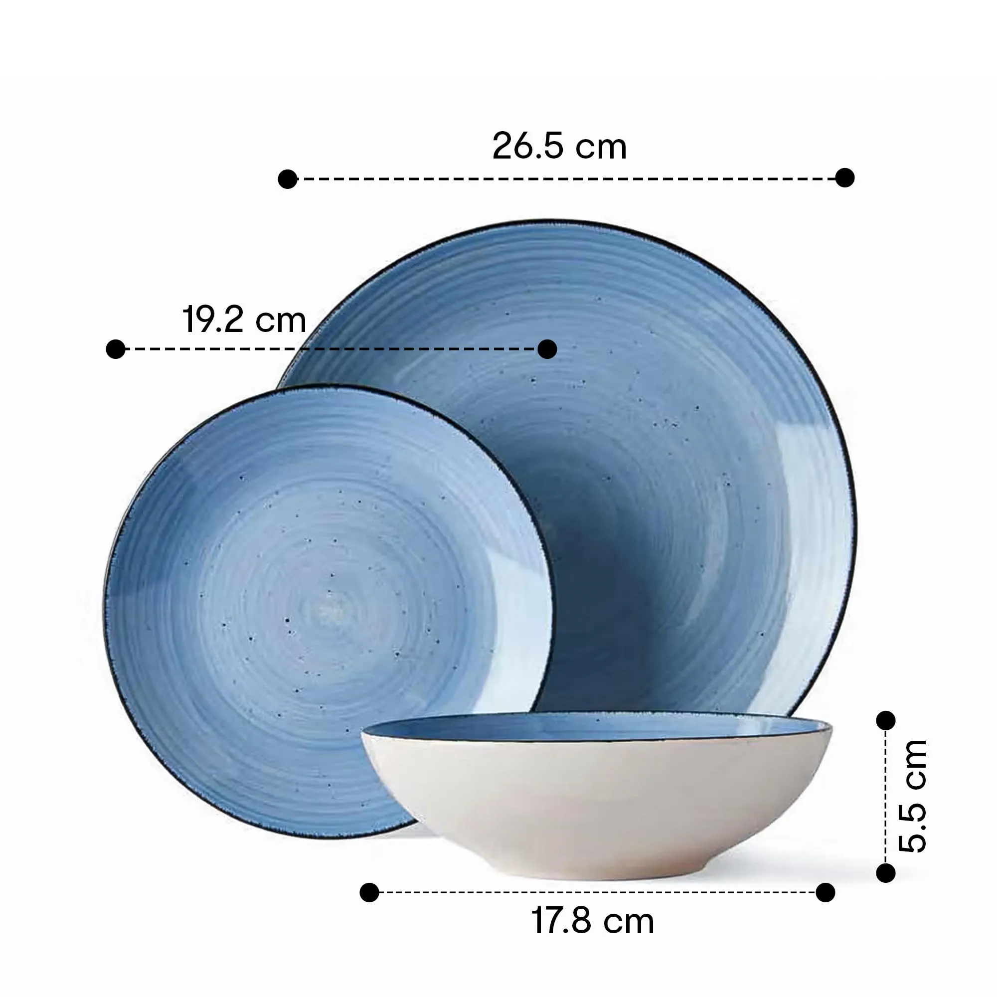 Anko Tapa 12 Pieces Dinner Set | Premium Crockery for Dining Table| Lead & Cadmium Free, Microwave & Dishwasher Safe| Stoneware| Matt Glaze Finish | 4 Dinner Plates, 4 Side Plates, 4 Bowls | Blue