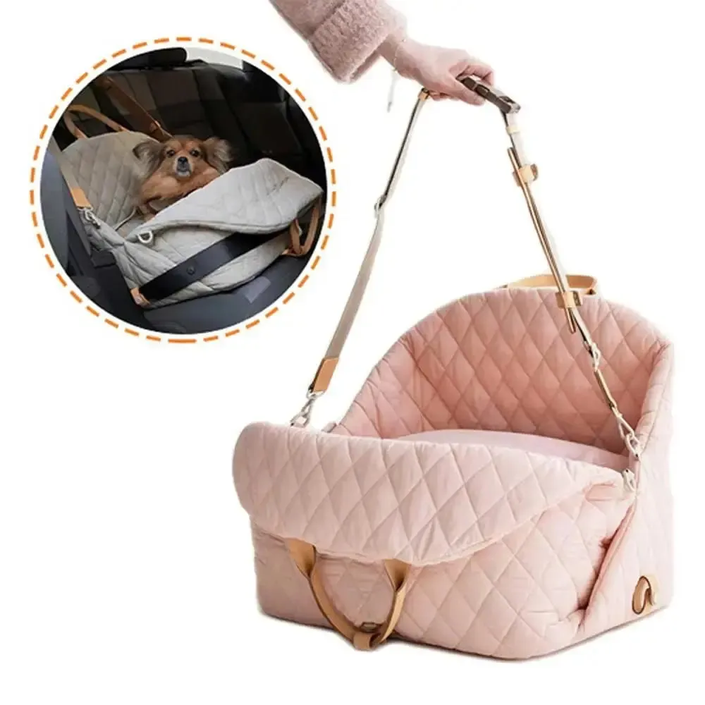 Anniepaw Luxury Dog Carrier Car Seat Handbag Portable Washable Travel Bed with Seat Belt