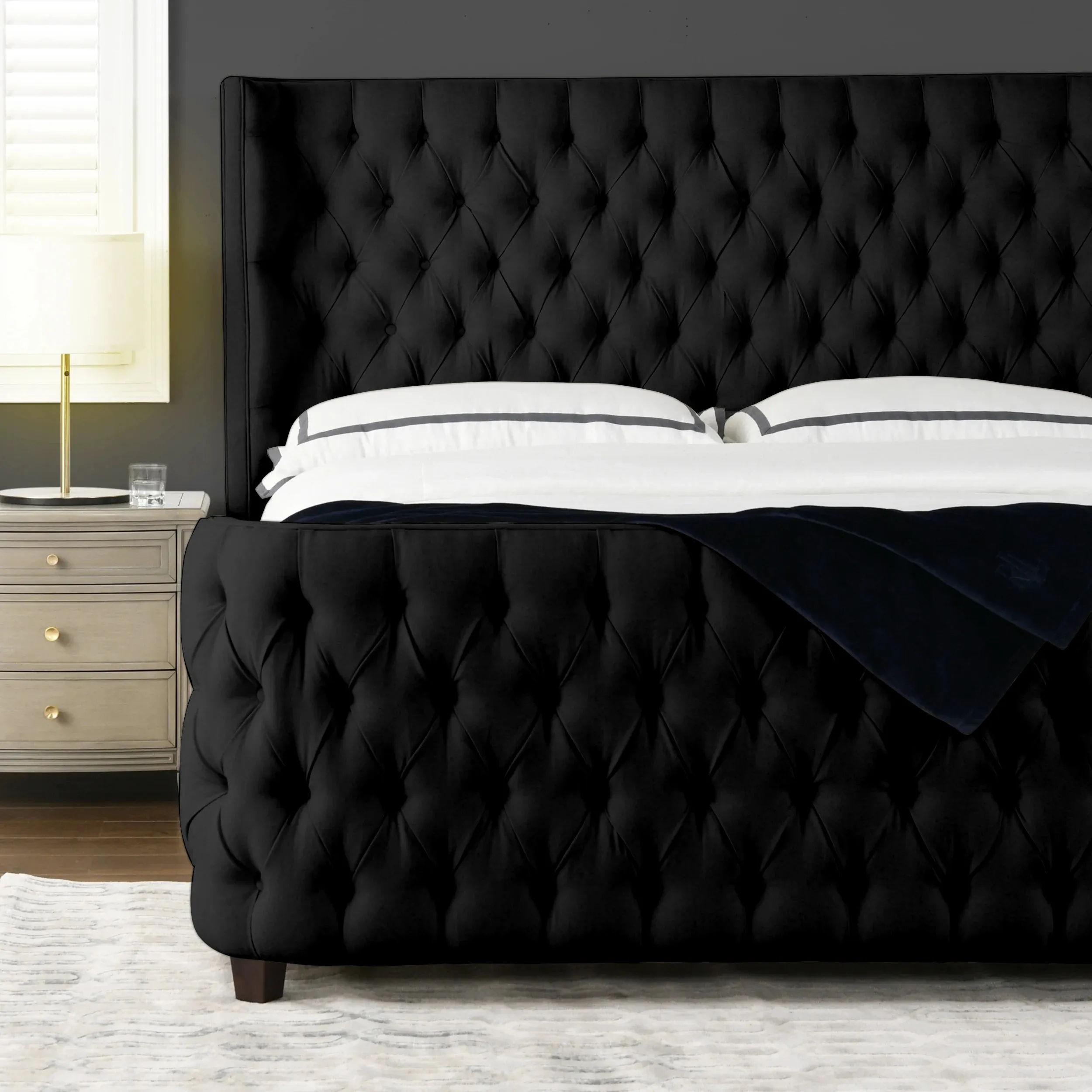 Ballina Luxury Bed Frame Velvet Upholstered Button Tufted- Wingback Style