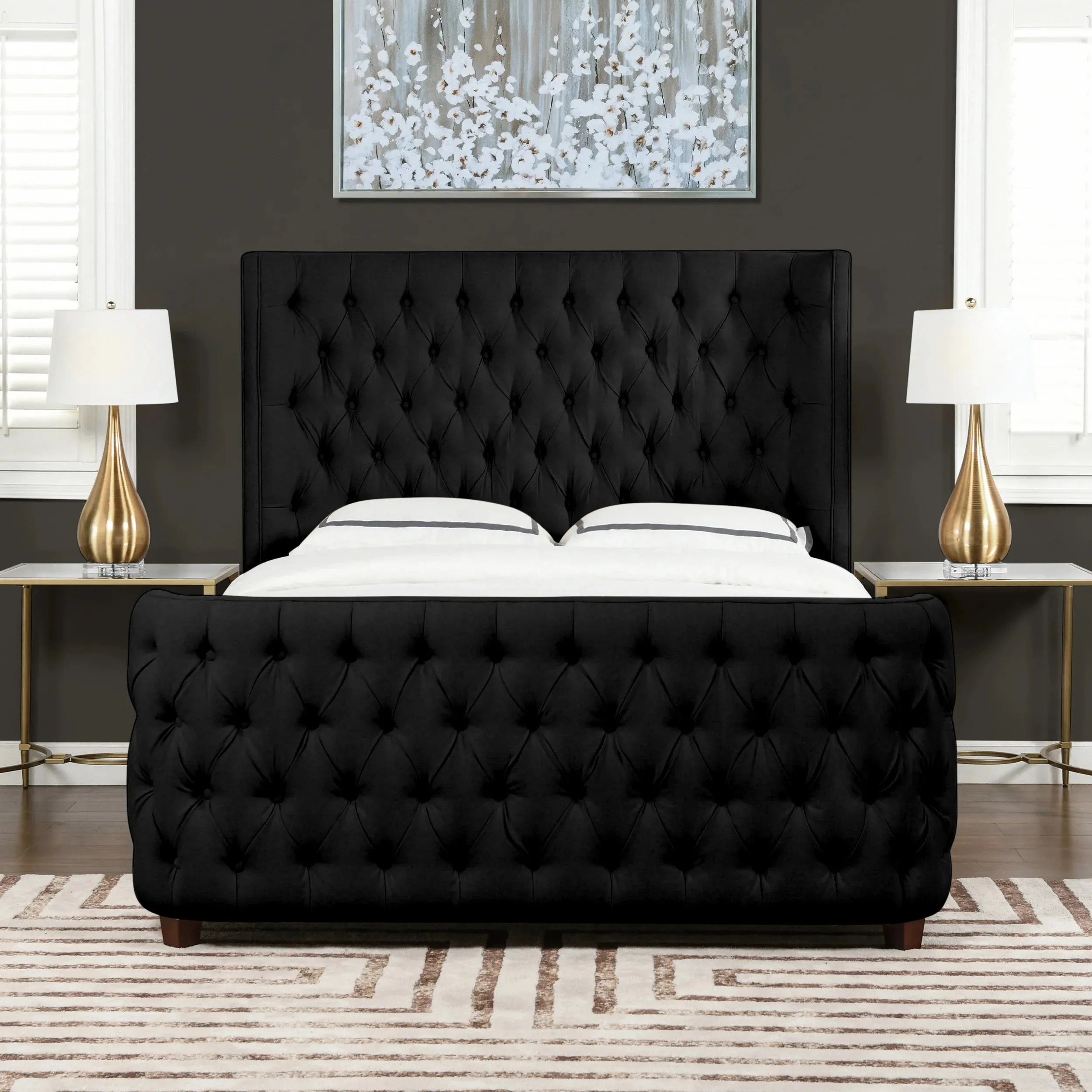 Ballina Luxury Bed Frame Velvet Upholstered Button Tufted- Wingback Style