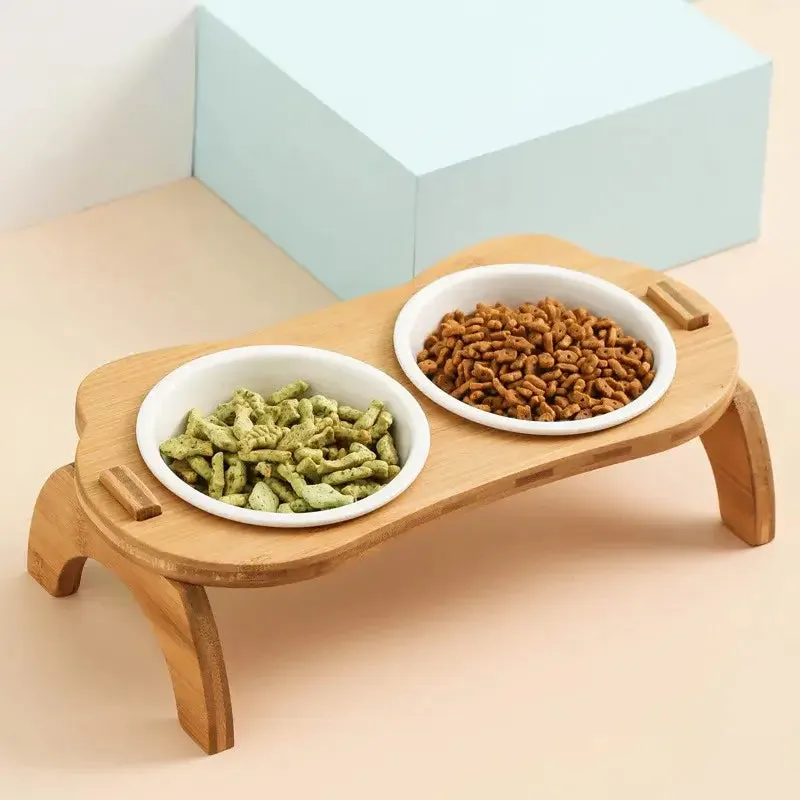 Bamboo Cat Bowls - Anti-Leak Pet Feeder