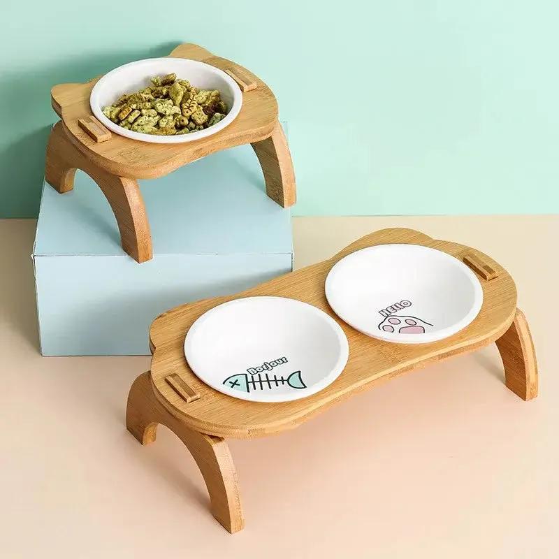 Bamboo Cat Bowls - Anti-Leak Pet Feeder