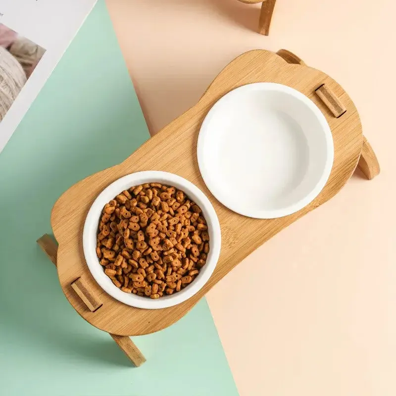 Bamboo Cat Bowls - Anti-Leak Pet Feeder