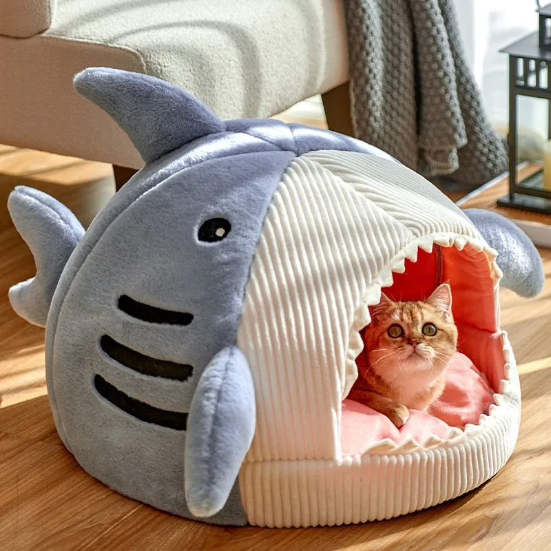 Blue Gray Shark Cat Dog Pet Bed House Hideout