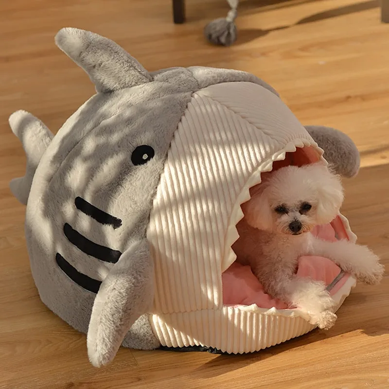 Blue Gray Shark Cat Dog Pet Bed House Hideout