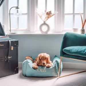 Box Bed For Dogs in Duck Egg Velvet by Lords & Labradors