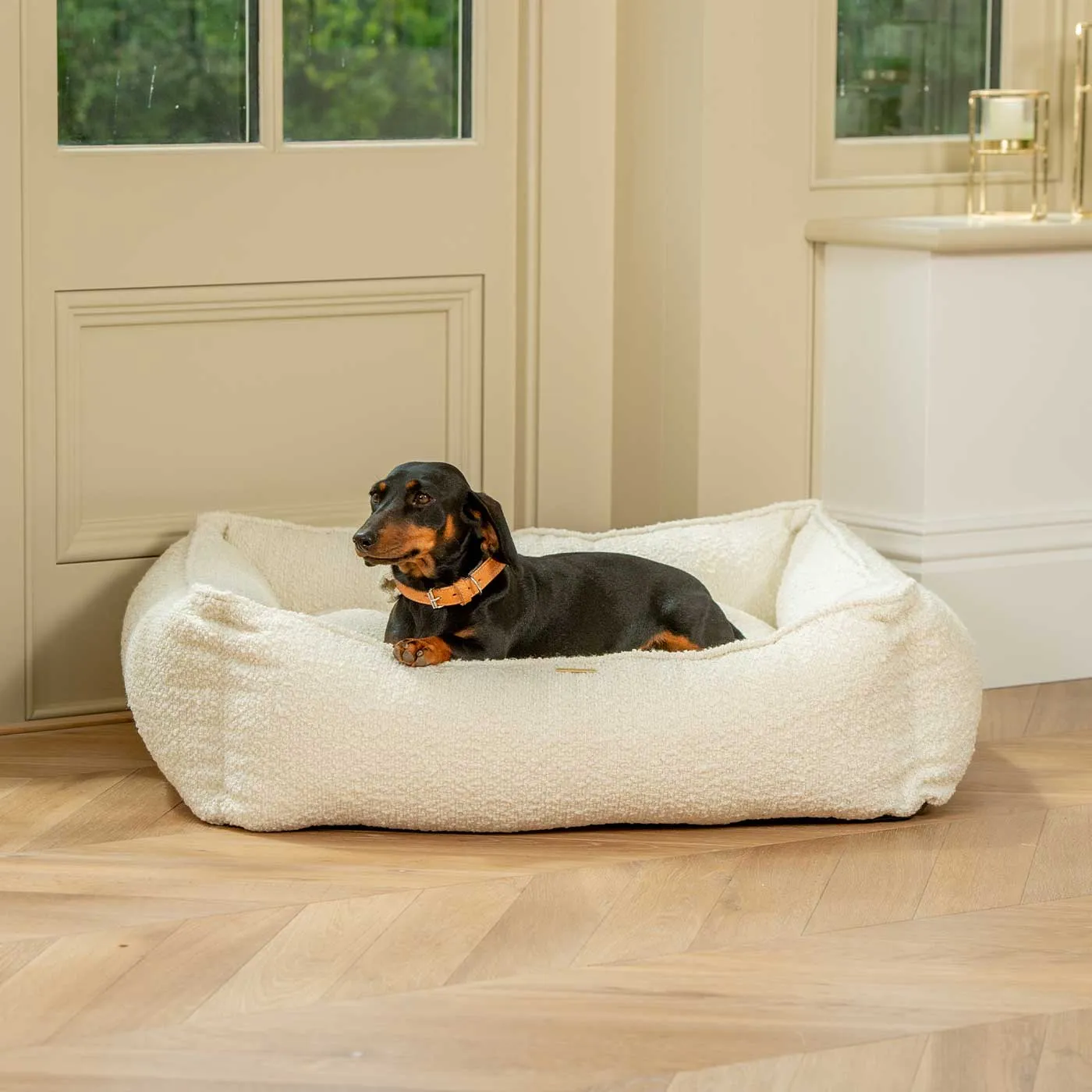 Box Bed With Removable Covers in Ivory Bouclé by Lords & Labradors