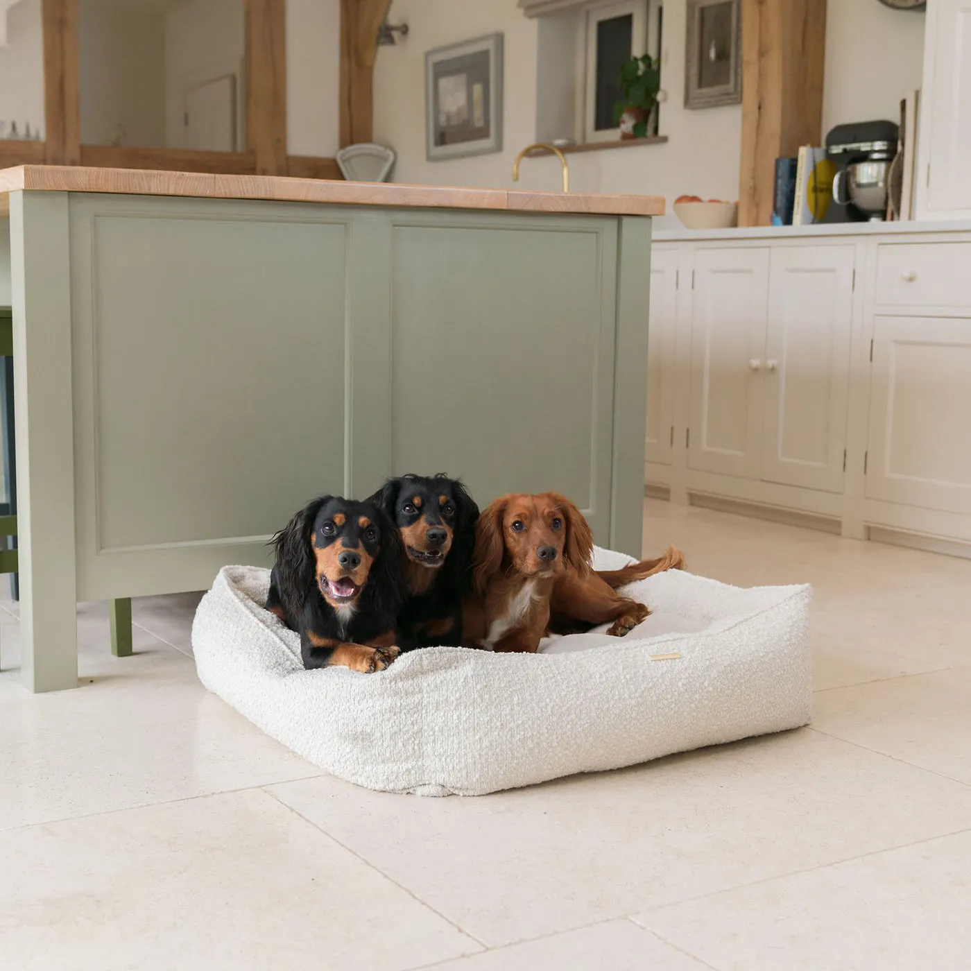 Box Bed With Removable Covers in Ivory Bouclé by Lords & Labradors