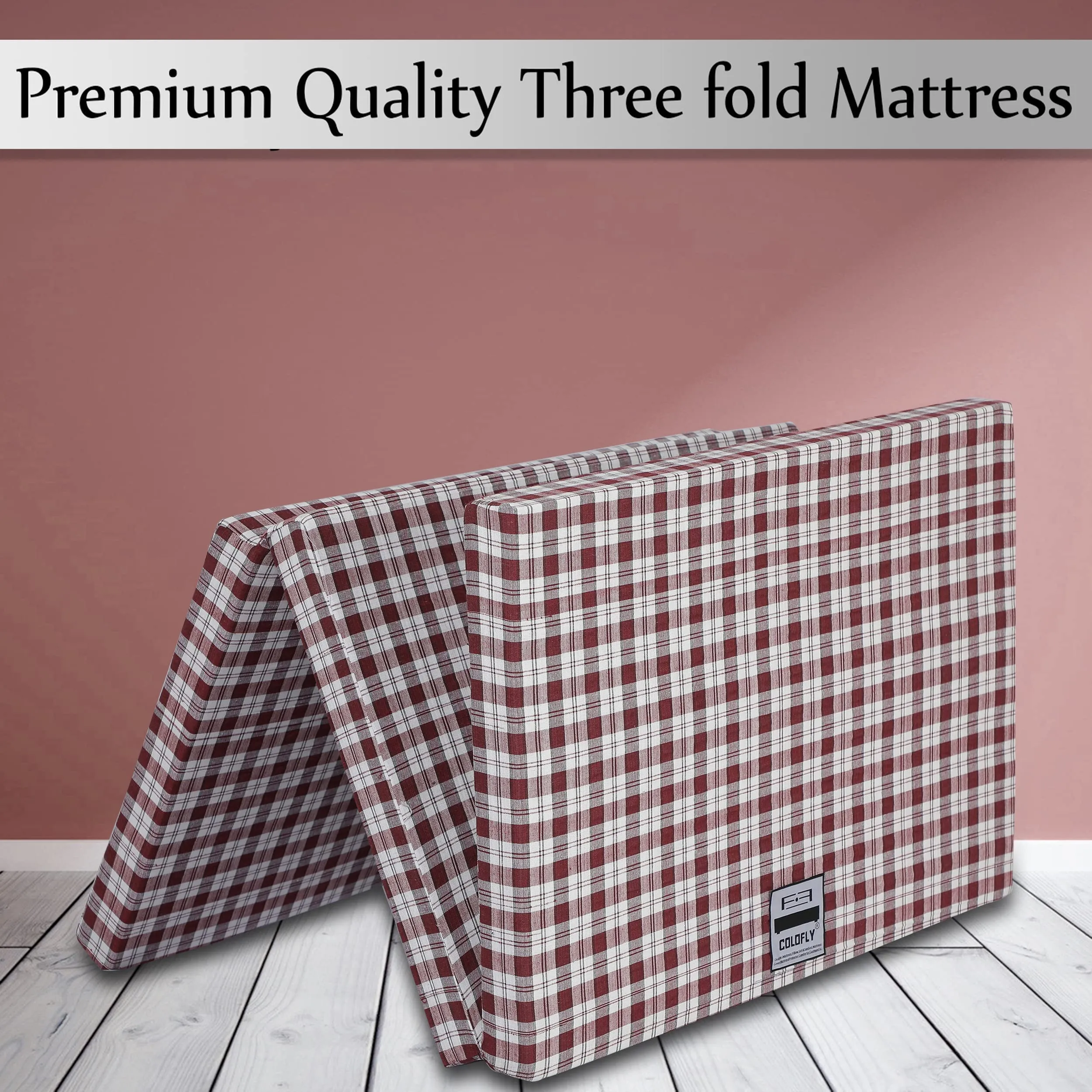 COLOFLY Foldable UHD Foam Three Fold Single Bed Reversible Mattress (Size - 72 x 35 x 2.5 Inches) Lightweight Gadda for Guests Travel Picnic - Maroon