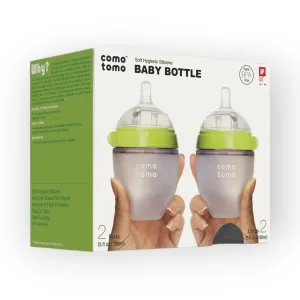 Comotomo Natural Feel Baby Bottle, Green, Double Pack, 150 ml