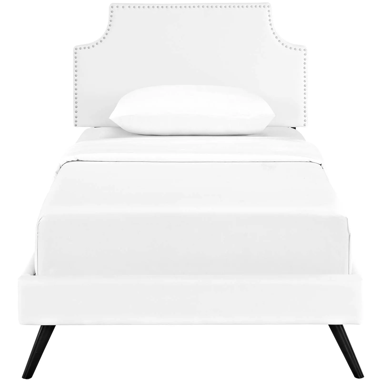 Corene Vinyl Platform Bed with Round Splayed Legs