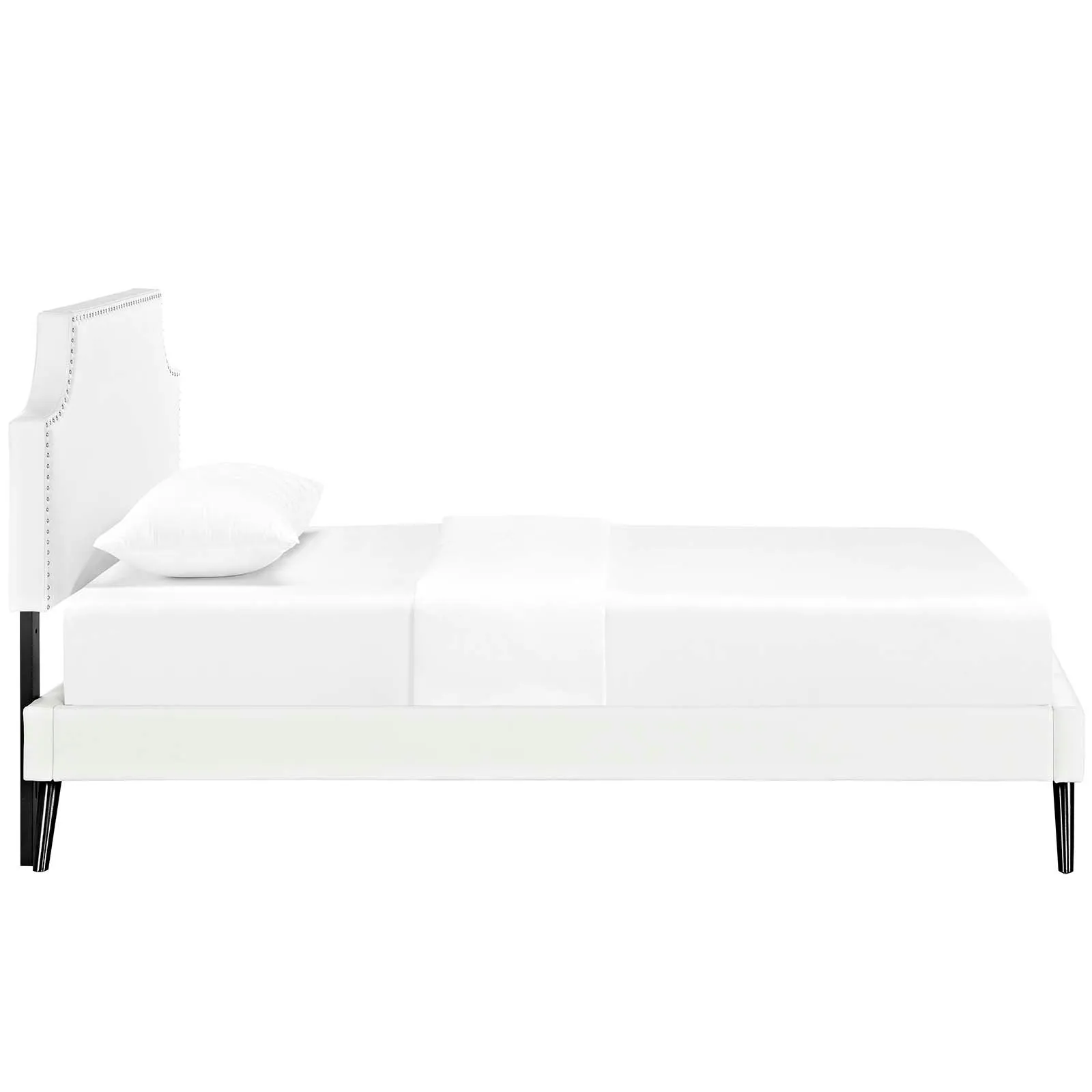 Corene Vinyl Platform Bed with Round Splayed Legs