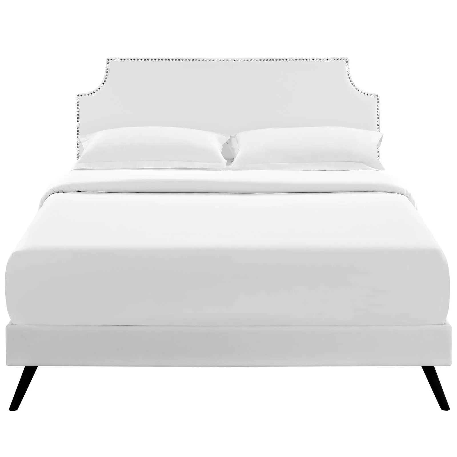 Corene Vinyl Platform Bed with Round Splayed Legs