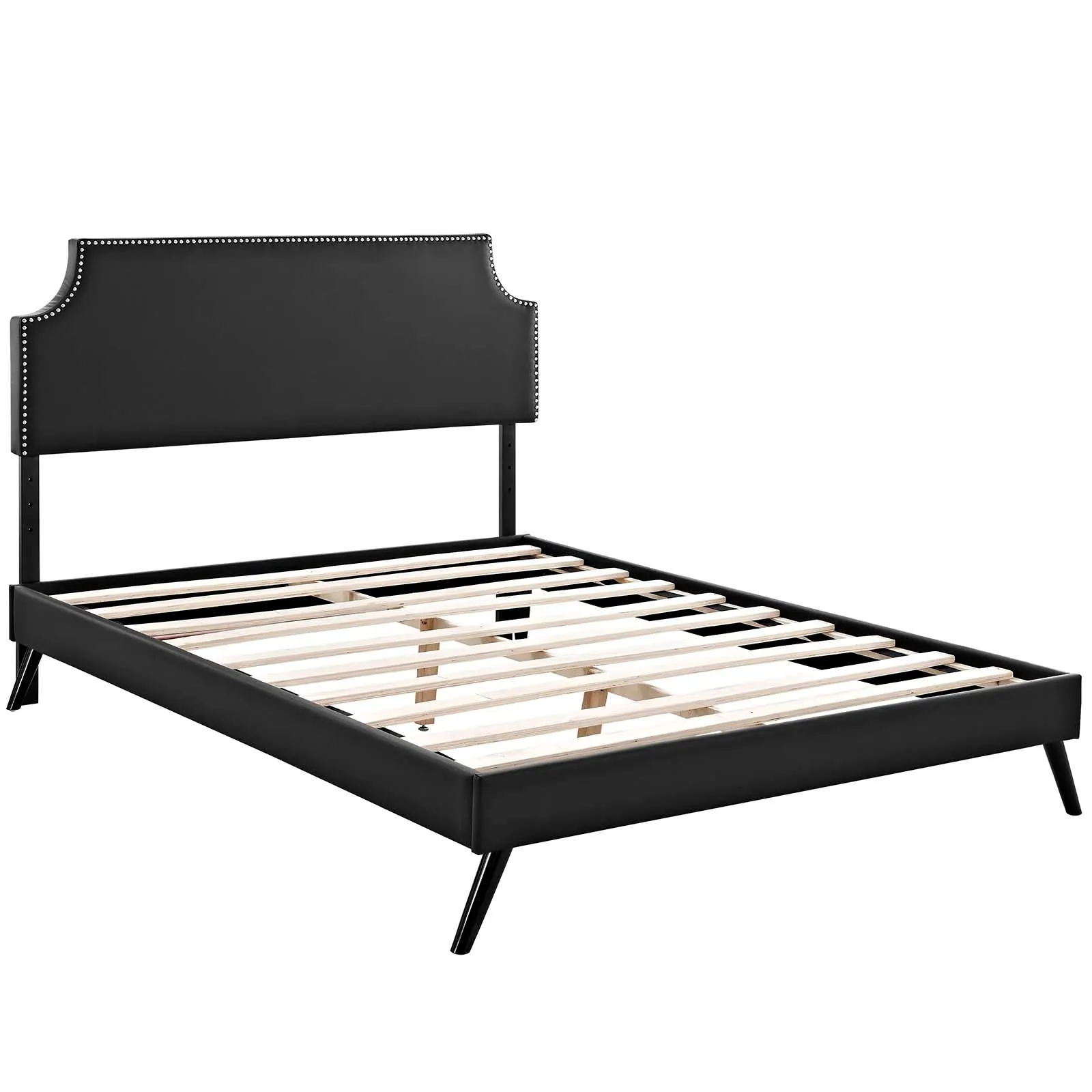 Corene Vinyl Platform Bed with Round Splayed Legs