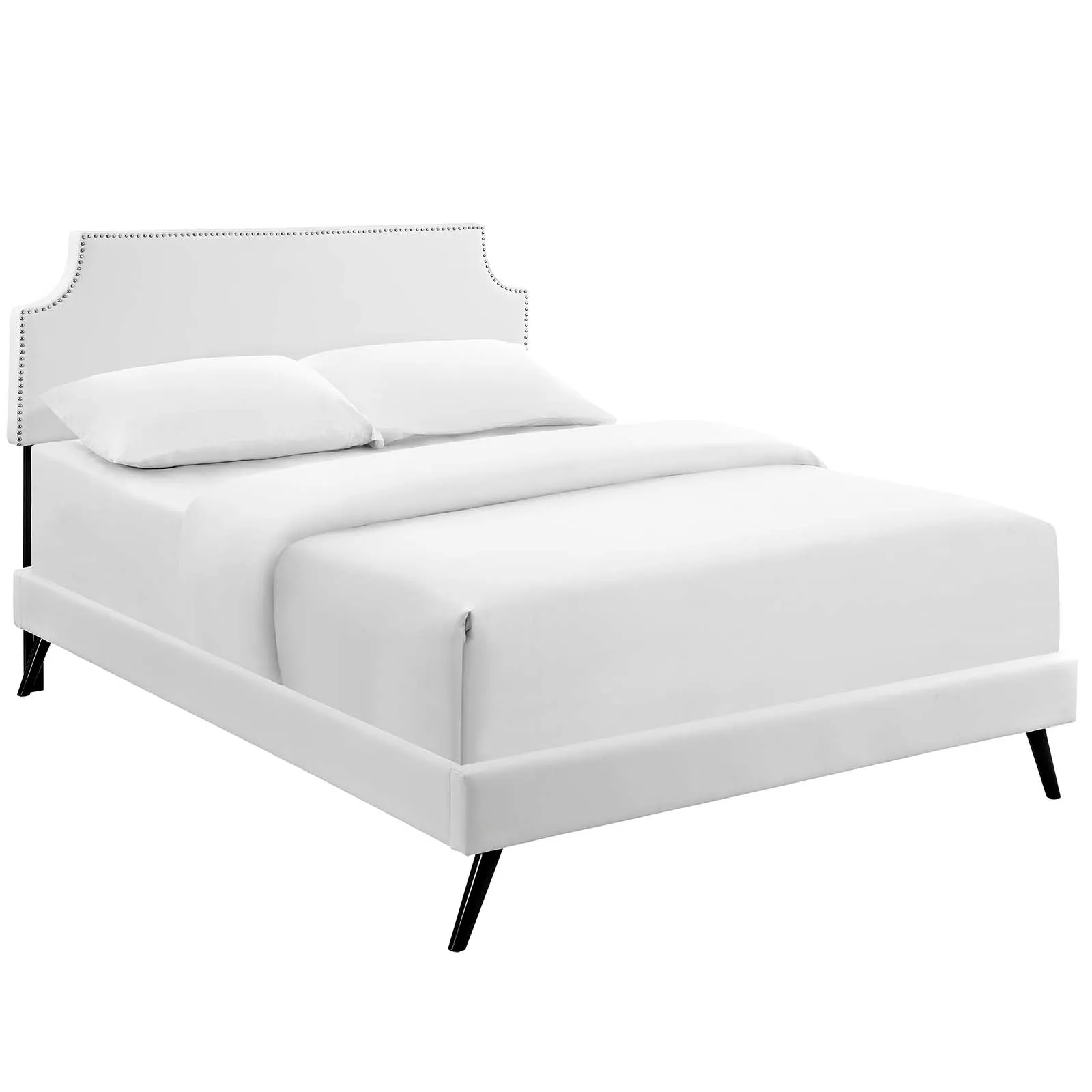 Corene Vinyl Platform Bed with Round Splayed Legs