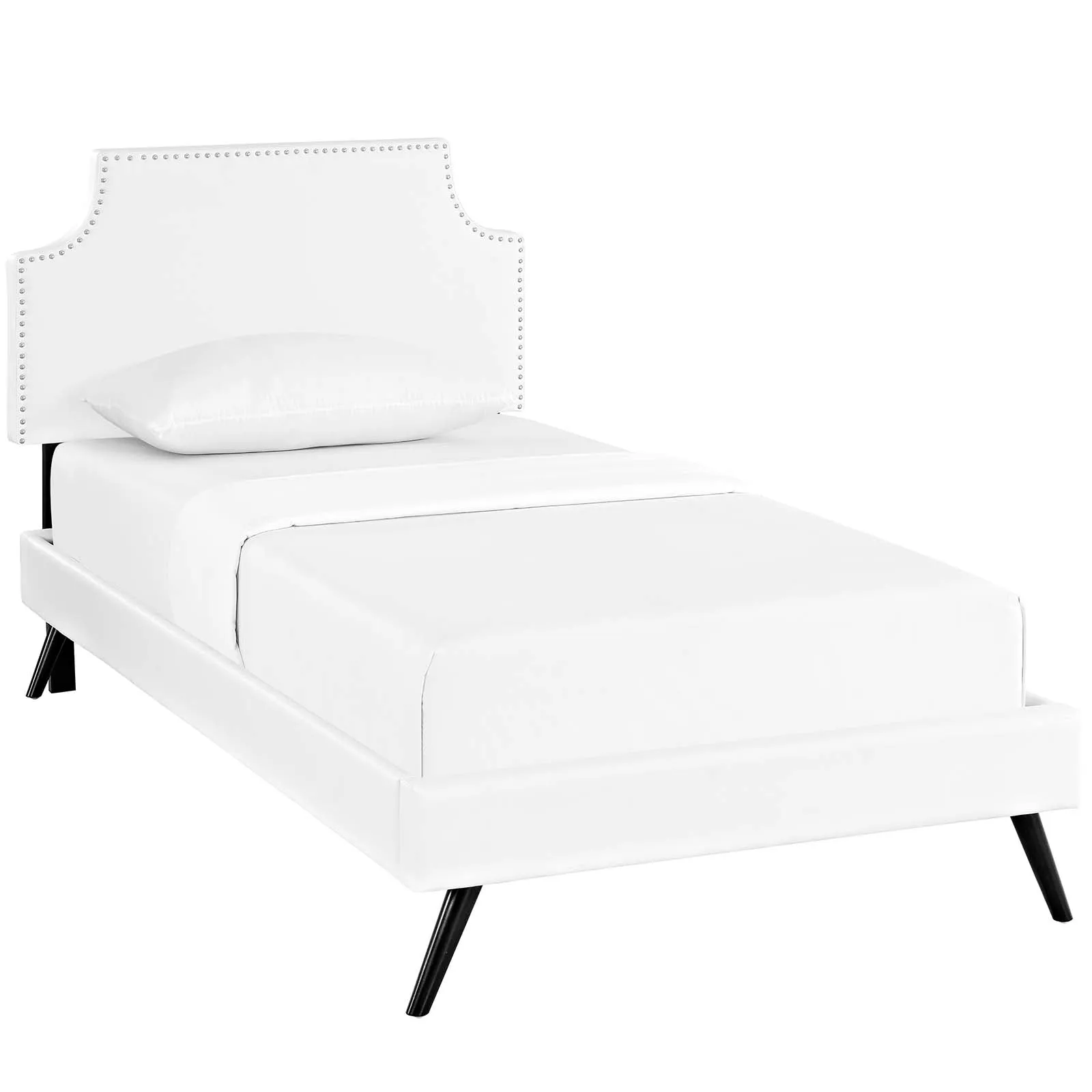 Corene Vinyl Platform Bed with Round Splayed Legs