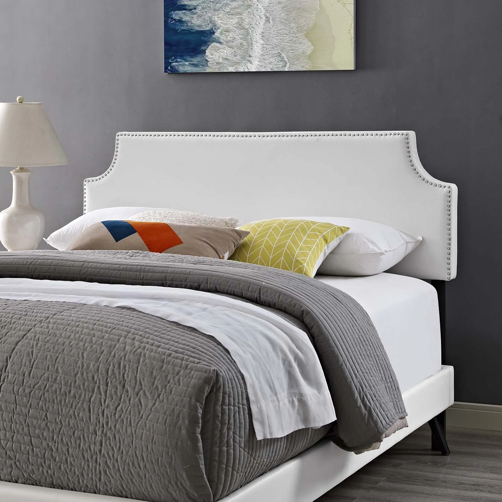 Corene Vinyl Platform Bed with Round Splayed Legs