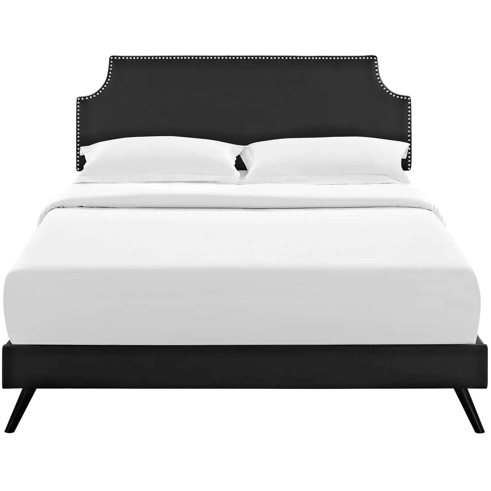 Corene Vinyl Platform Bed with Round Splayed Legs