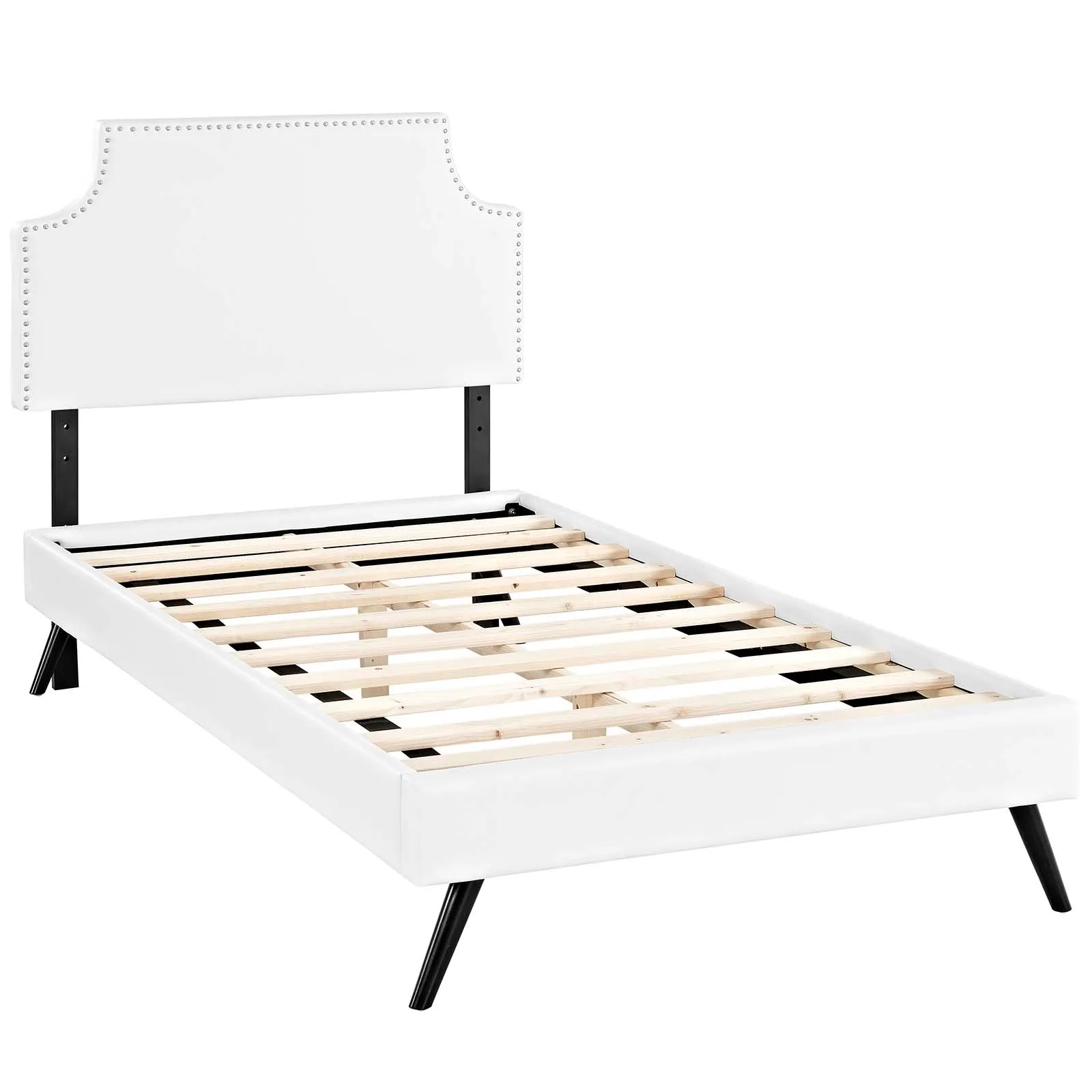 Corene Vinyl Platform Bed with Round Splayed Legs