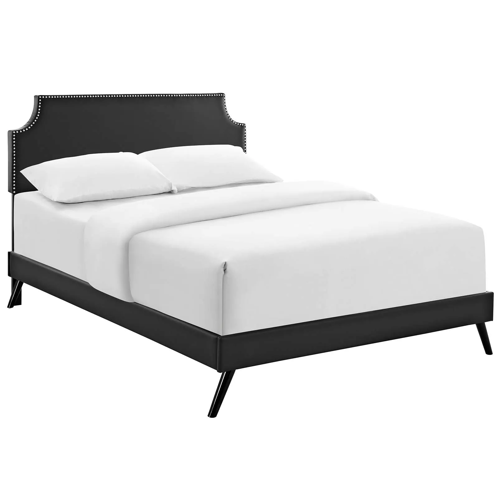 Corene Vinyl Platform Bed with Round Splayed Legs