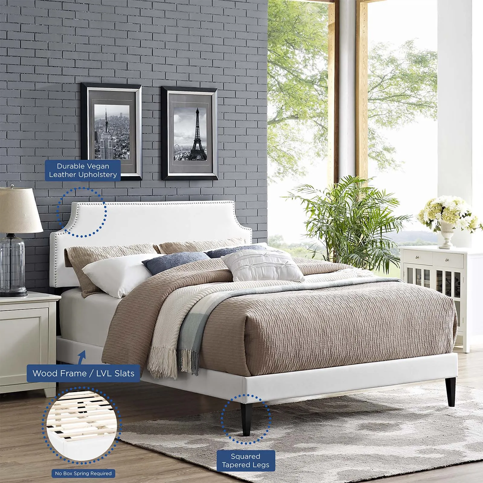 Corene Vinyl Platform Bed with Squared Tapered Legs