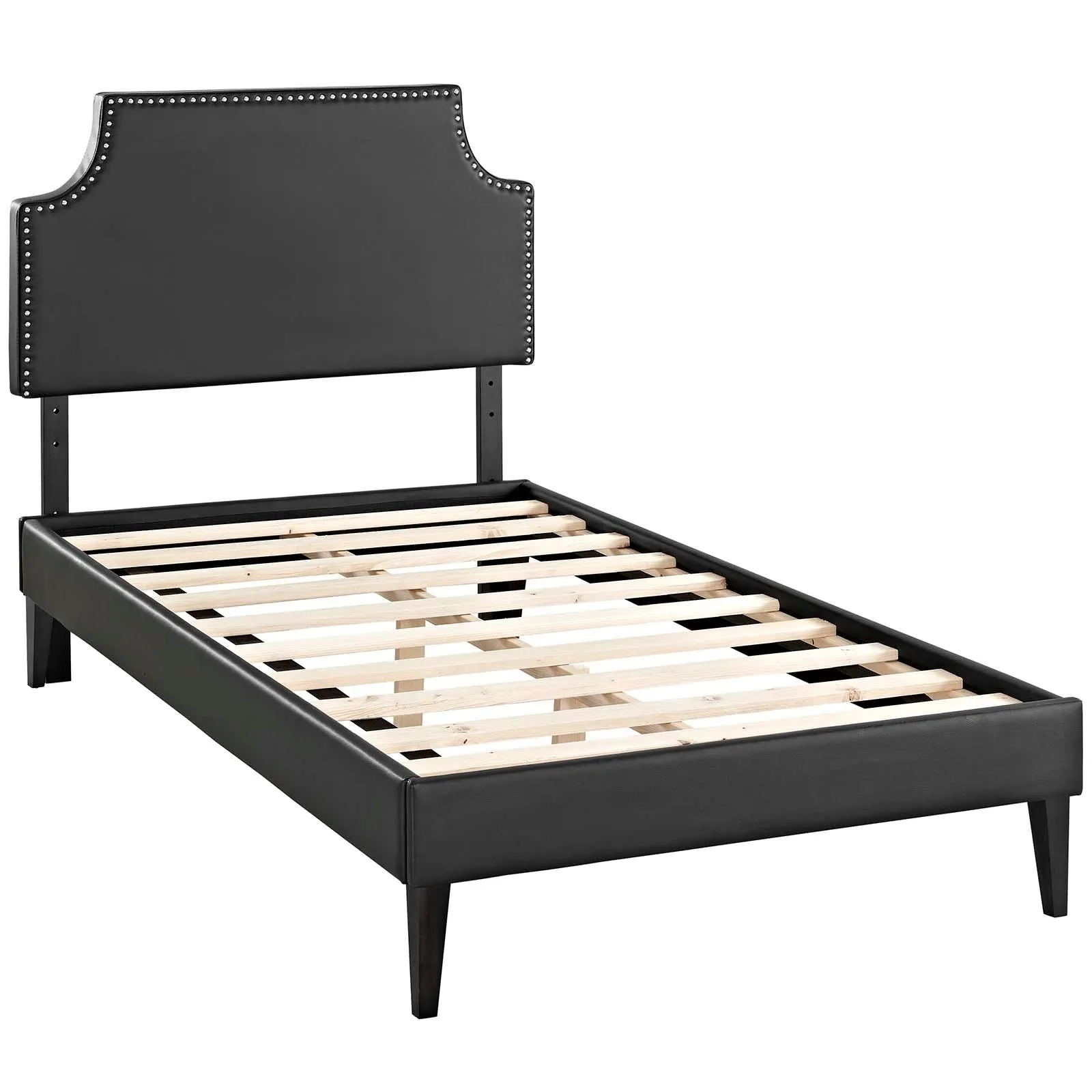 Corene Vinyl Platform Bed with Squared Tapered Legs