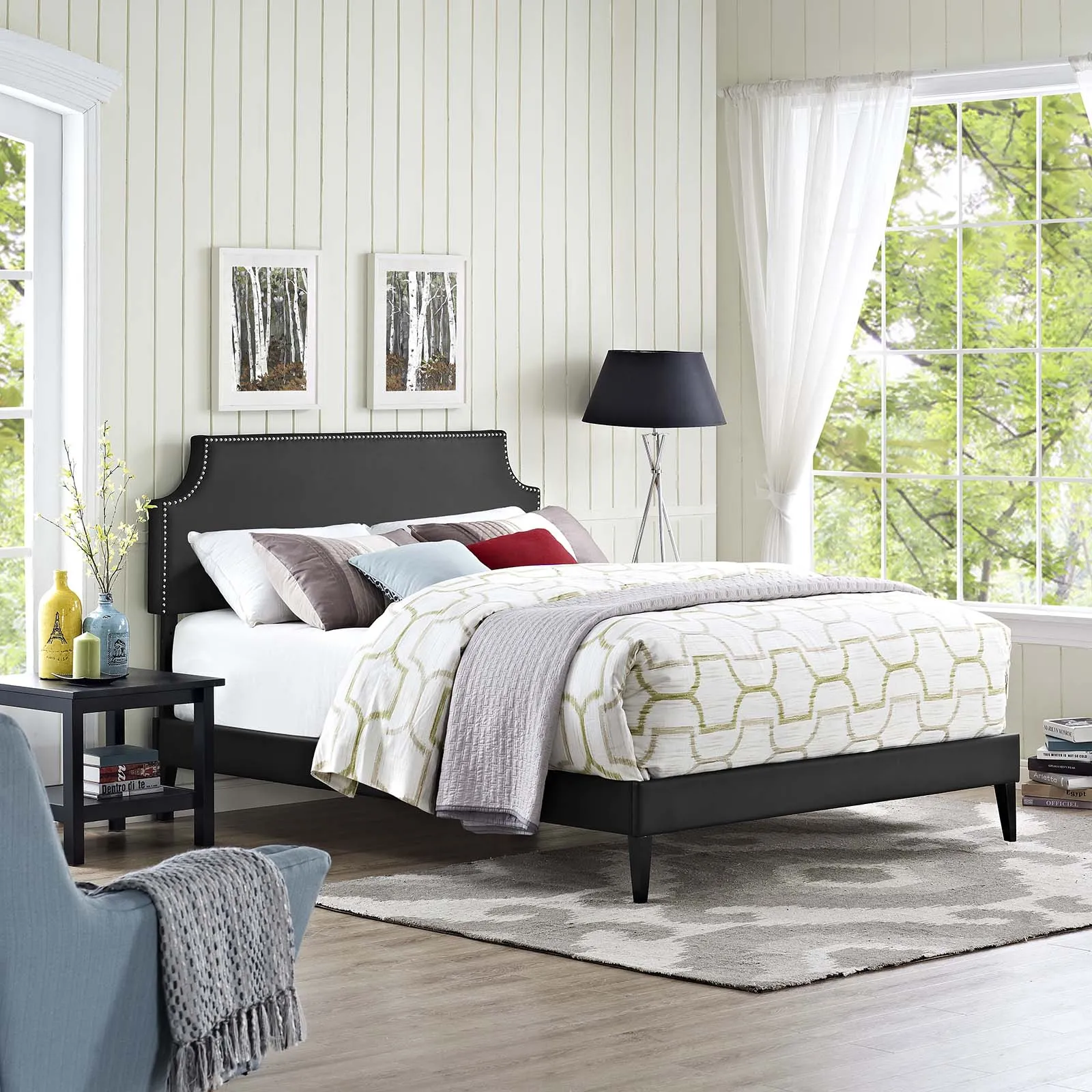 Corene Vinyl Platform Bed with Squared Tapered Legs