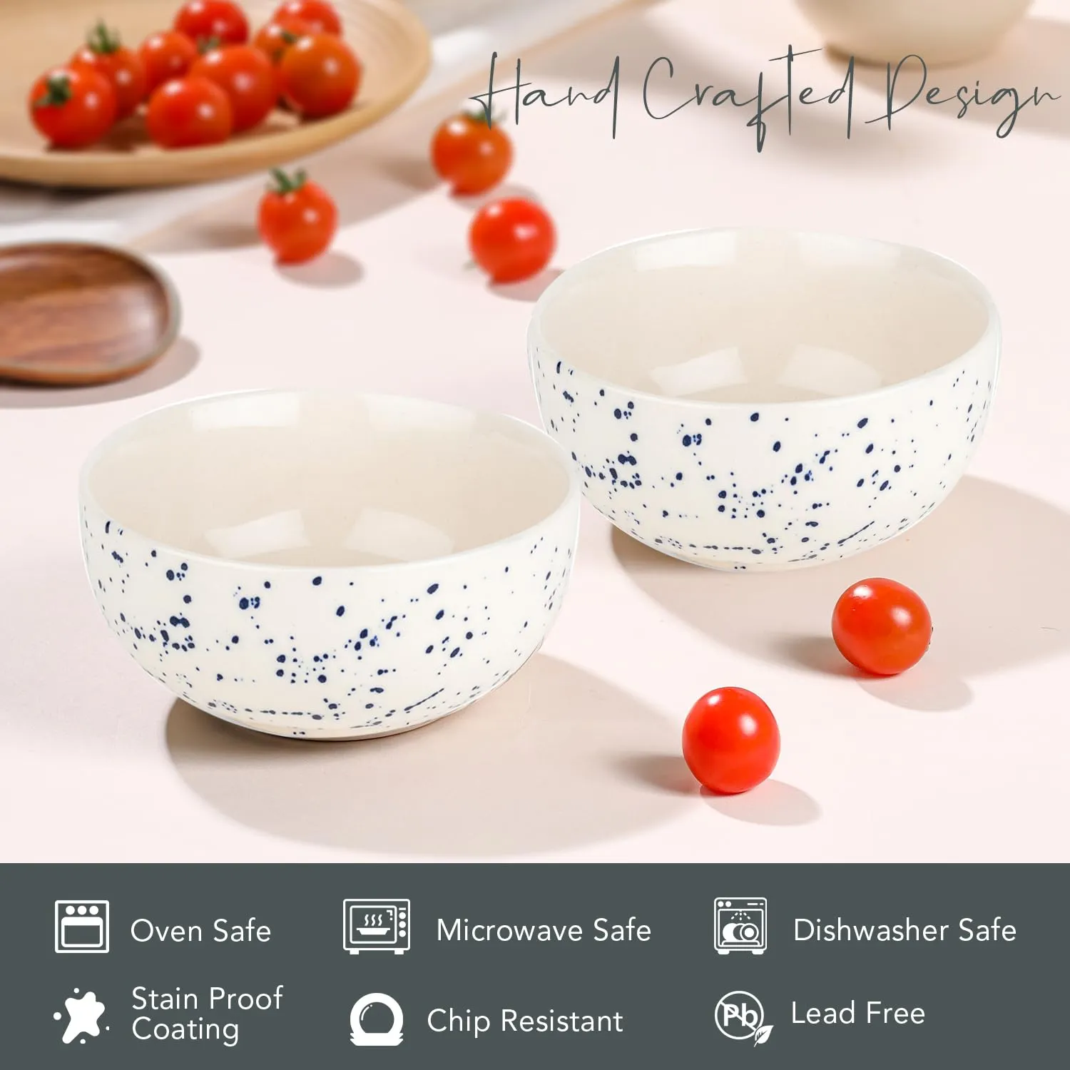 Ekhasa Ceramic Bowl Set for Kitchen (Microwave Safe, 2 Pcs, 400ml) | Ideal for Serving, Soup Bowl, Salad Bowl, Ramen Bowl, Pasta Bowl, Maggie Bowl, Noodle Bowl, Rice, Oats & Fruit Bowl