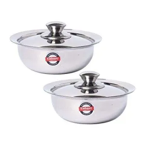 Embassy Stainless Steel Eco Dish With Lid, Pack Of 2, Size 2, 1100 Ml / Bowl