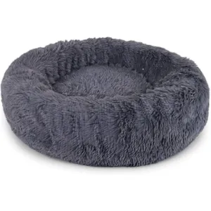 Extra Large Plush Round Pet Bed, Dark Grey, 100cm