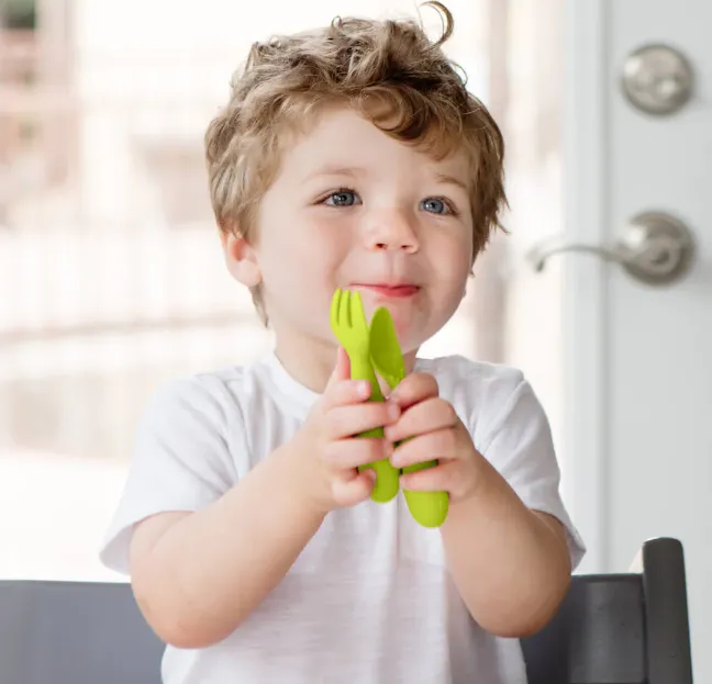 EZPZ Mini Utensils Fork & Spoon Set - Lime