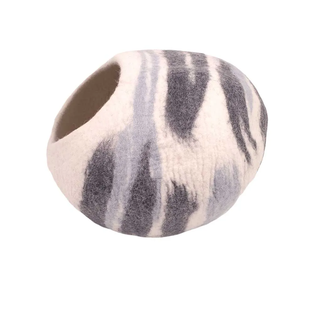 Felt Cat Cave, White, Grey and Blue Marble