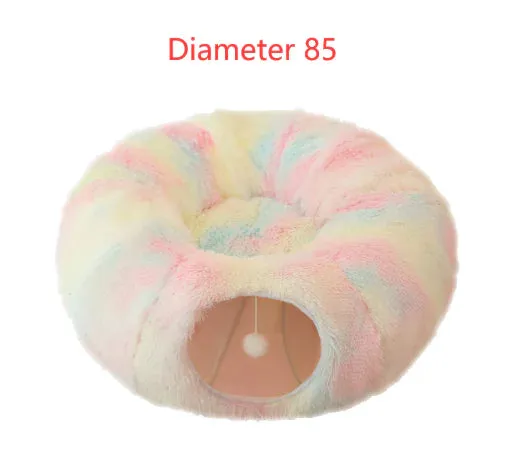 Fluffy 2 In 1 Round Tunnel Cat Bed