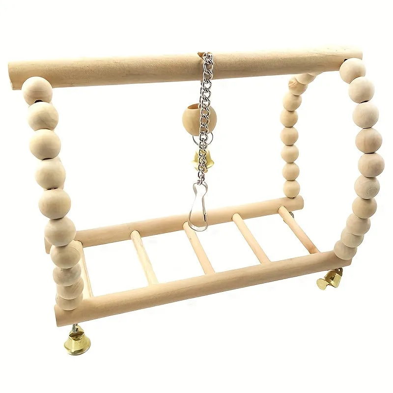 Fun  Durable Wooden Bird Swing with Hanging Bell