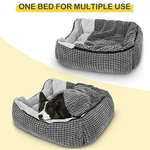 GASUR Dog Beds for Large Medium Small Dogs, Rectangle Cave Hooded Blanket Puppy Bed, Luxury Anti-Anxiety Orthopedic Cat Beds for Indoor Cats, Warmth and Machine Washable (35 inches, Grey)