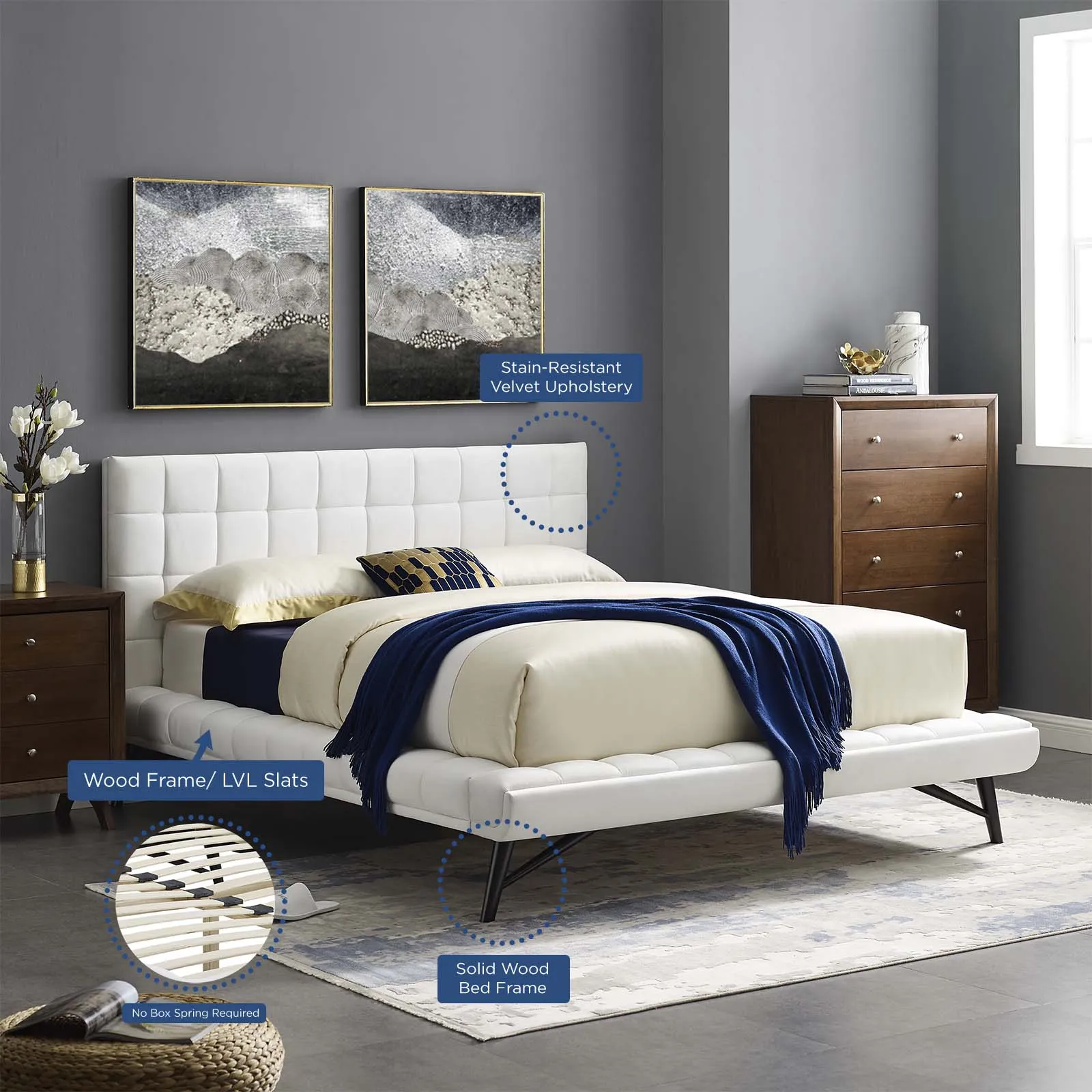 Julia Biscuit Tufted Performance Velvet Platform Bed