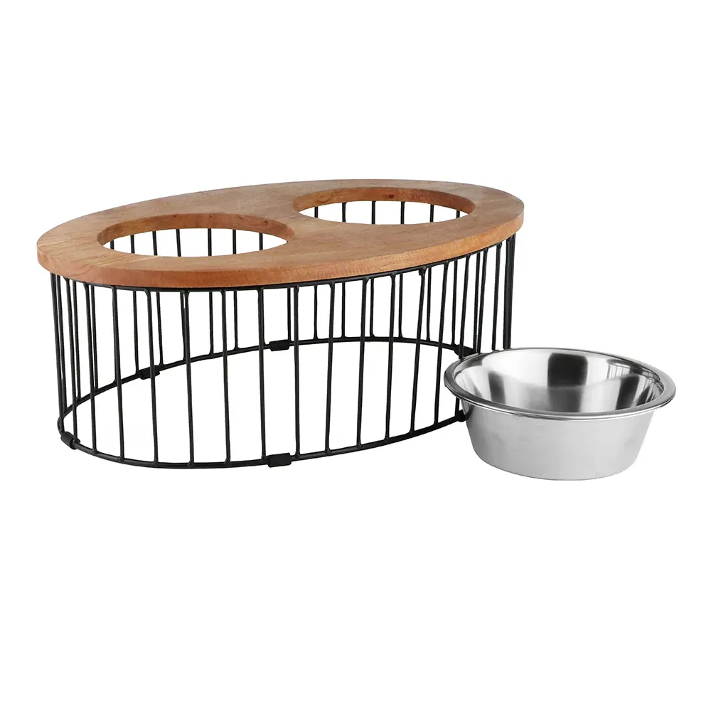 Pawpourri Wooden Elevated Oval Cage Diner for Medium and Large Dogs