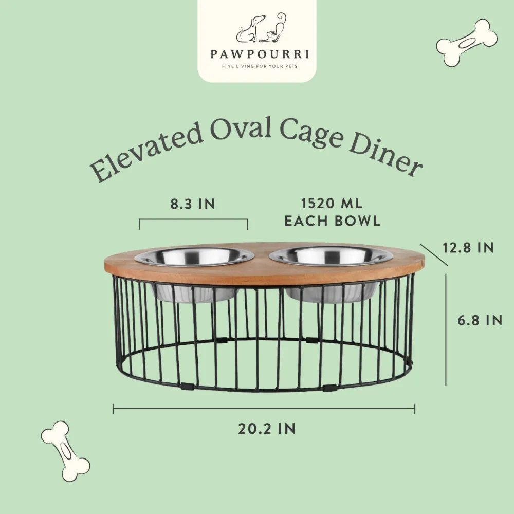 Pawpourri Wooden Elevated Oval Cage Diner for Medium and Large Dogs