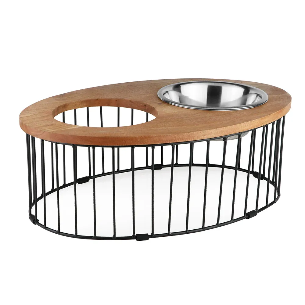 Pawpourri Wooden Elevated Oval Cage Diner for Medium and Large Dogs